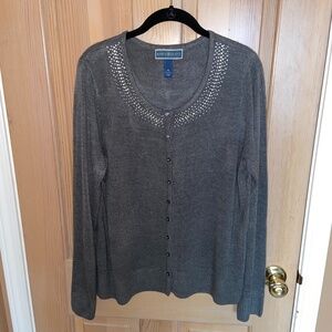Karen Scott Gray Button-Up Sweater - Size XL
